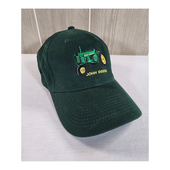 Vtg John Deere Hat OSFM Green Slider Strap Cotton Blend Embroidered Tractor Cap